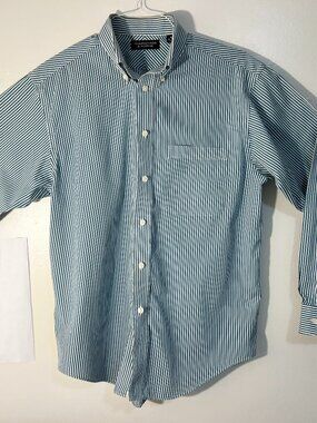 Roundtree & Yorke Size M Vertical Stripe Long Sleeve - Teal/White - Pre-owned